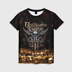 Женская футболка Baldurs Gate 3 logo dark gold logo