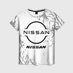 Женская футболка Nissan speed на светлом фоне со следами шин