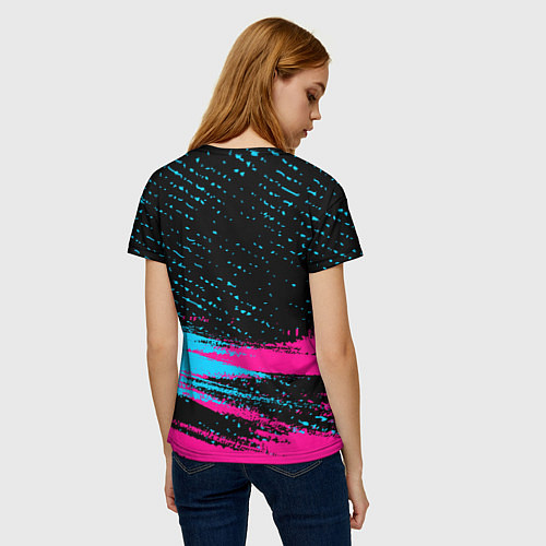 Женская футболка AC DC - neon gradient: символ сверху / 3D-принт – фото 4