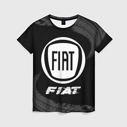 Женская футболка Fiat speed на темном фоне со следами шин