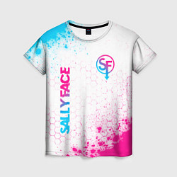 Женская футболка Sally Face neon gradient style: надпись, символ