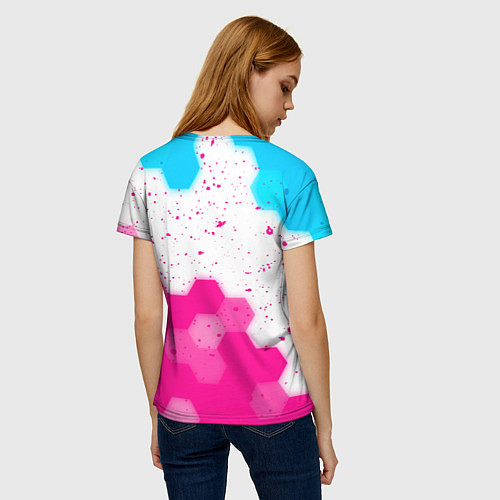 Женская футболка Poppy Playtime neon gradient style: символ сверху / 3D-принт – фото 4