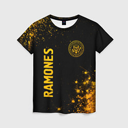 Футболка женская Ramones - gold gradient: надпись, символ, цвет: 3D-принт