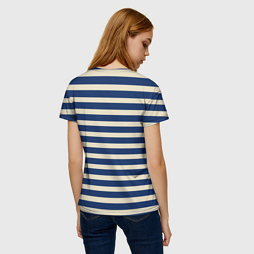 Женская футболка Полосатый синий и кремовый / 3D-принт – фото 4