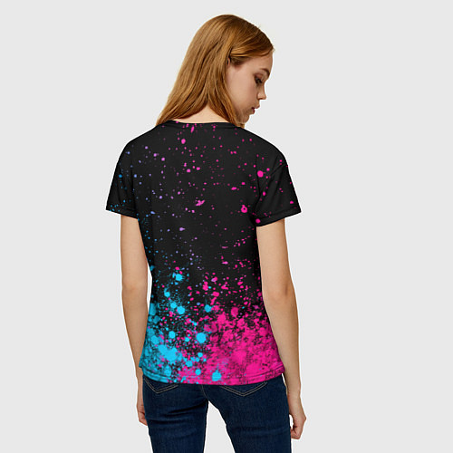 Женская футболка Bon Jovi - neon gradient: символ сверху / 3D-принт – фото 4