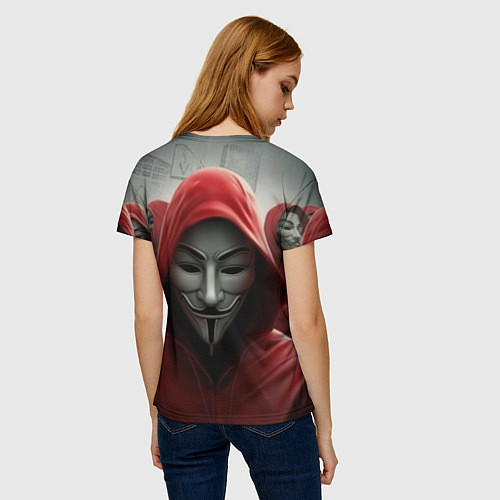 Женская футболка Анонимусы в красных капюшонах / 3D-принт – фото 4