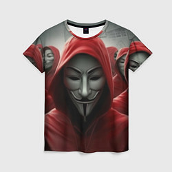 Женская футболка Анонимусы в красных капюшонах