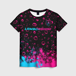 Женская футболка Lamborghini - neon gradient: символ сверху