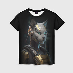 Женская футболка Кошка робот