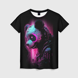 Женская футболка Панда киберпанк в фиолетовом свете
