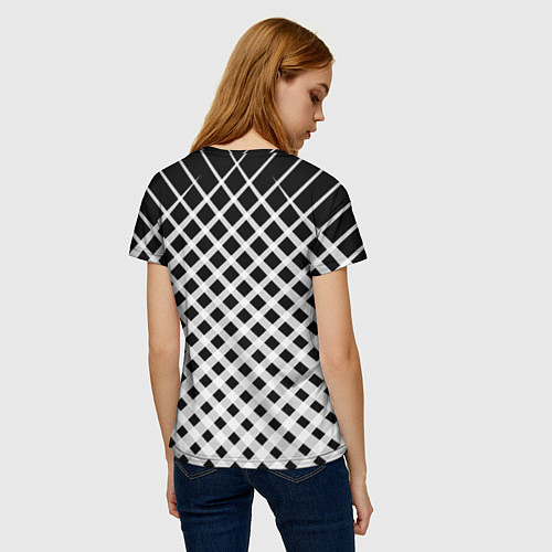 Женская футболка Черно-белые ромбы и клетки / 3D-принт – фото 4