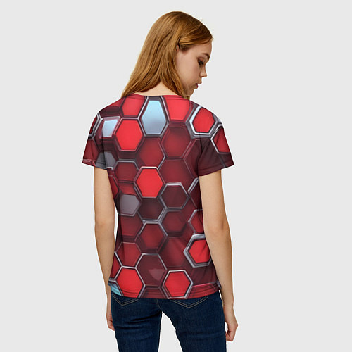 Женская футболка Cyber hexagon red / 3D-принт – фото 4