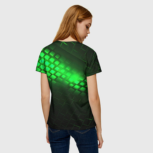 Женская футболка Неоновые зеленые пластины / 3D-принт – фото 4