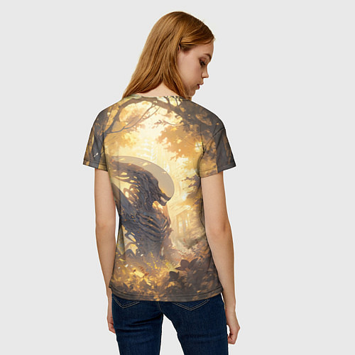 Женская футболка Ксеноморф в утреннем лесу / 3D-принт – фото 4