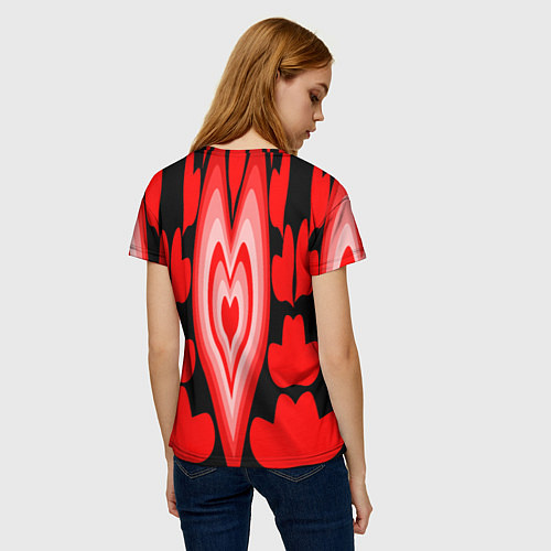 Женская футболка Сердечки с красными узорами / 3D-принт – фото 4