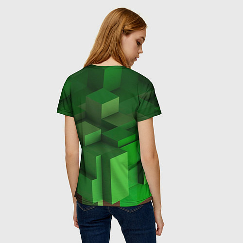 Женская футболка Зелёный блоковый паттерн / 3D-принт – фото 4