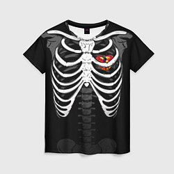 Женская футболка Скелет: ребра с разбитым сердцем