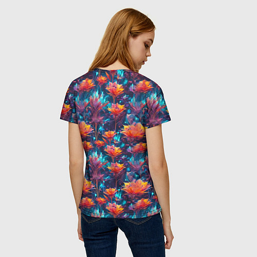 Женская футболка Футуристические цветы узор / 3D-принт – фото 4