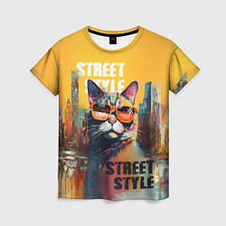 Женская футболка Кот в городе - street style