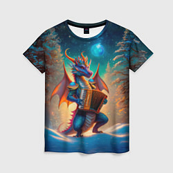 Женская футболка Дракон играет на аккордеоне