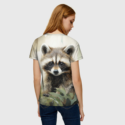 Женская футболка Енот акварель / 3D-принт – фото 4