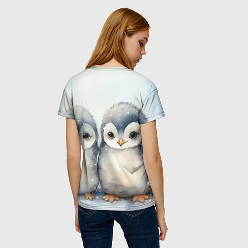 Женская футболка Милые пингвины акварель / 3D-принт – фото 4