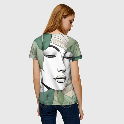 Женская футболка Женский портрет в листьях - нейросеть / 3D-принт – фото 4