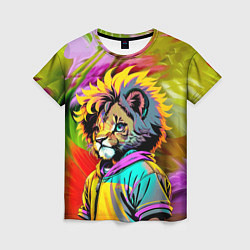Женская футболка Funny lion cub - pop art