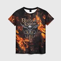 Женская футболка Baldurs Gate 3 fire logo