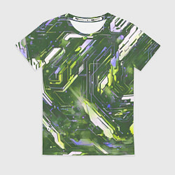Футболка женская Космические кибер схемы зелёные, цвет: 3D-принт