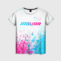 Женская футболка Jaguar neon gradient style: символ сверху