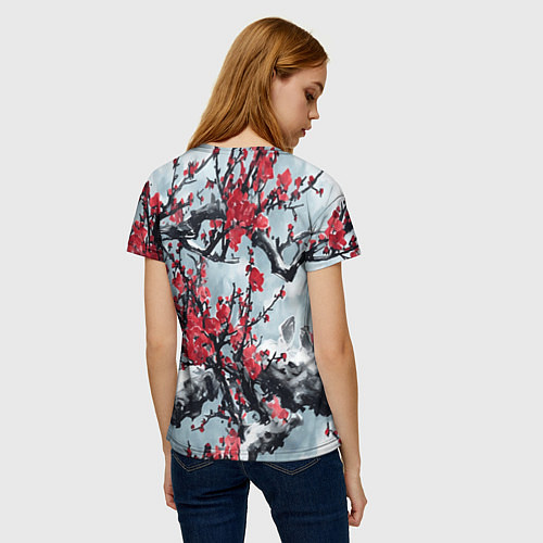 Женская футболка Лепестки цветущей вишни - сакура / 3D-принт – фото 4