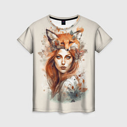 Женская футболка Осенний портрет девушка-лиса