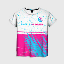 Женская футболка Angels of Death neon gradient style: символ сверху
