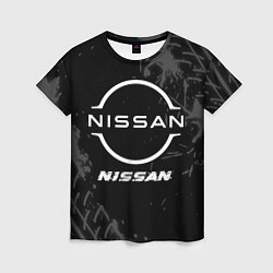 Женская футболка Nissan speed на темном фоне со следами шин