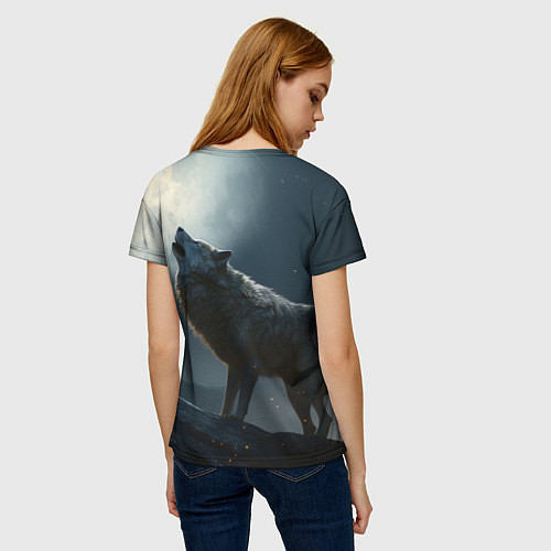 Женская футболка Волк воющий на Луну / 3D-принт – фото 4