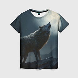 Футболка женская Волк воющий на Луну, цвет: 3D-принт