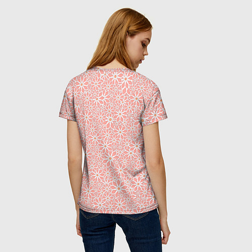 Женская футболка Цветочный паттерн нежный персиковый / 3D-принт – фото 4