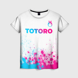 Женская футболка Totoro neon gradient style: символ сверху
