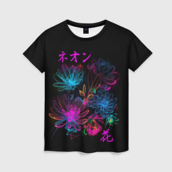 Женская футболка Неоновые цветы - японский стиль