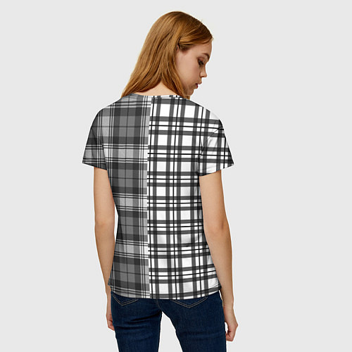Женская футболка Черно-белый паттерн клетка / 3D-принт – фото 4