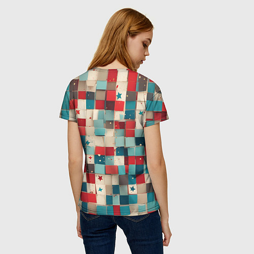 Женская футболка Ретро квадраты ванильные / 3D-принт – фото 4