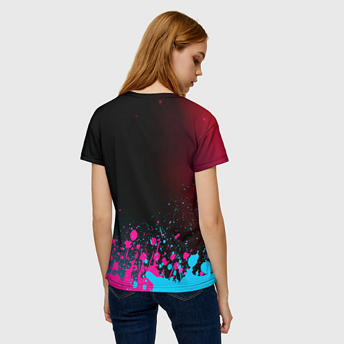 Женская футболка Watch Dogs - neon gradient: символ сверху / 3D-принт – фото 4