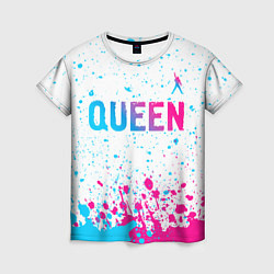 Женская футболка Queen neon gradient style: символ сверху