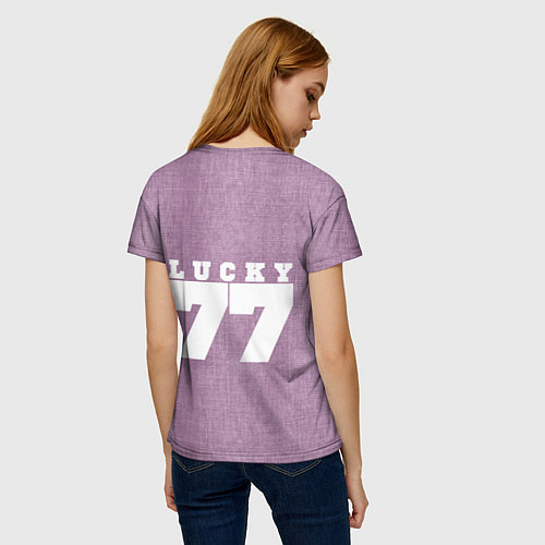 Женская футболка Розовые джинсы lucky 77 / 3D-принт – фото 4