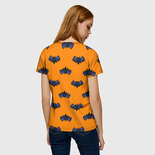 Женская футболка Летучие мыши - паттерн оранжевый / 3D-принт – фото 4