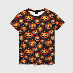 Женская футболка Весёлые тыквы на Хеллоуин паттерн