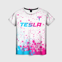 Женская футболка Tesla neon gradient style: символ сверху