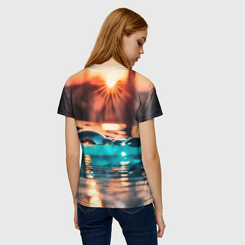 Женская футболка Поверхность воды на закате макро / 3D-принт – фото 4