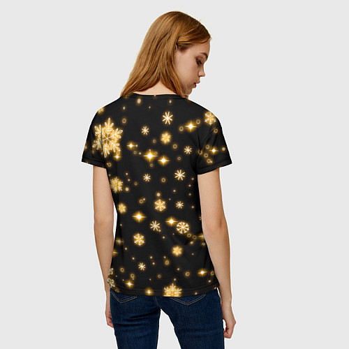 Женская футболка Новый 2024 год - золотые снежинки / 3D-принт – фото 4
